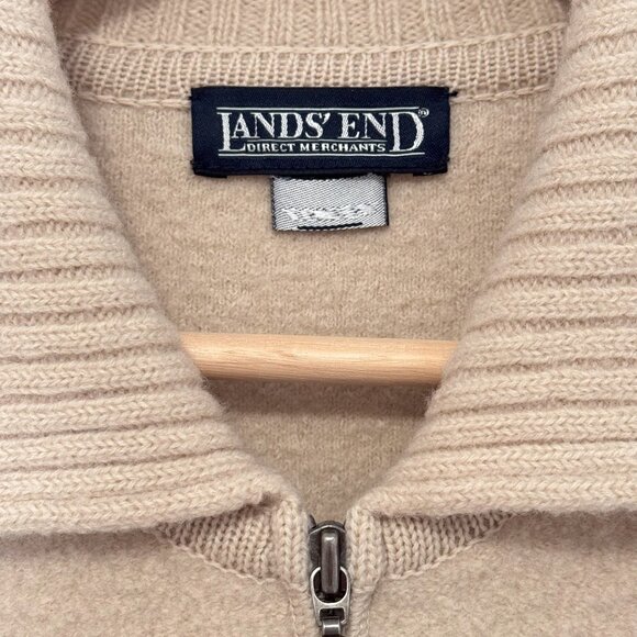 Lands End Cream Beige Boiled Wool Sweater Zip Front Jacket - Picture 5 of 14
